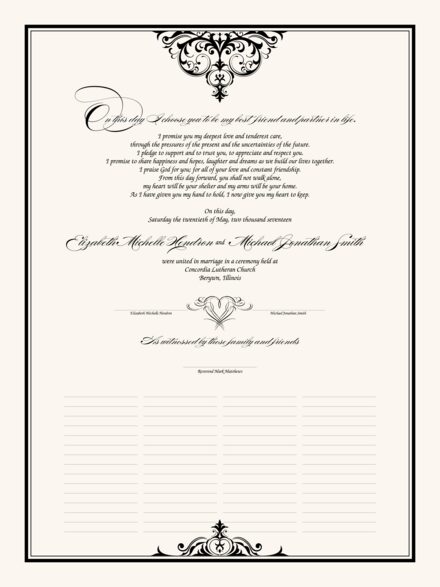 Abbey Cocktail Wedding Certificate and Marriage Vows with 